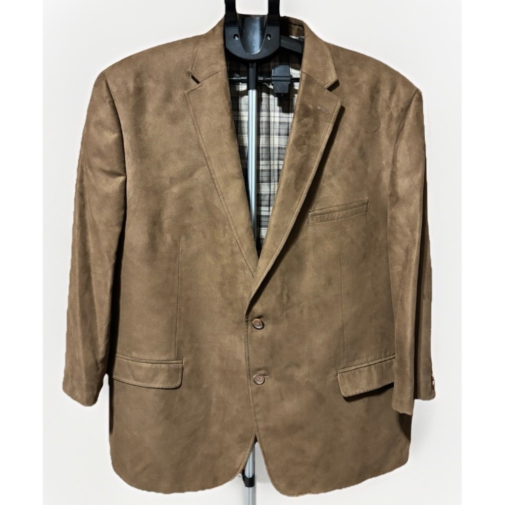 Lauren Ralph Lauren Mens 50R Faux Suede Brown Jacket Two Button Blazer Classic
